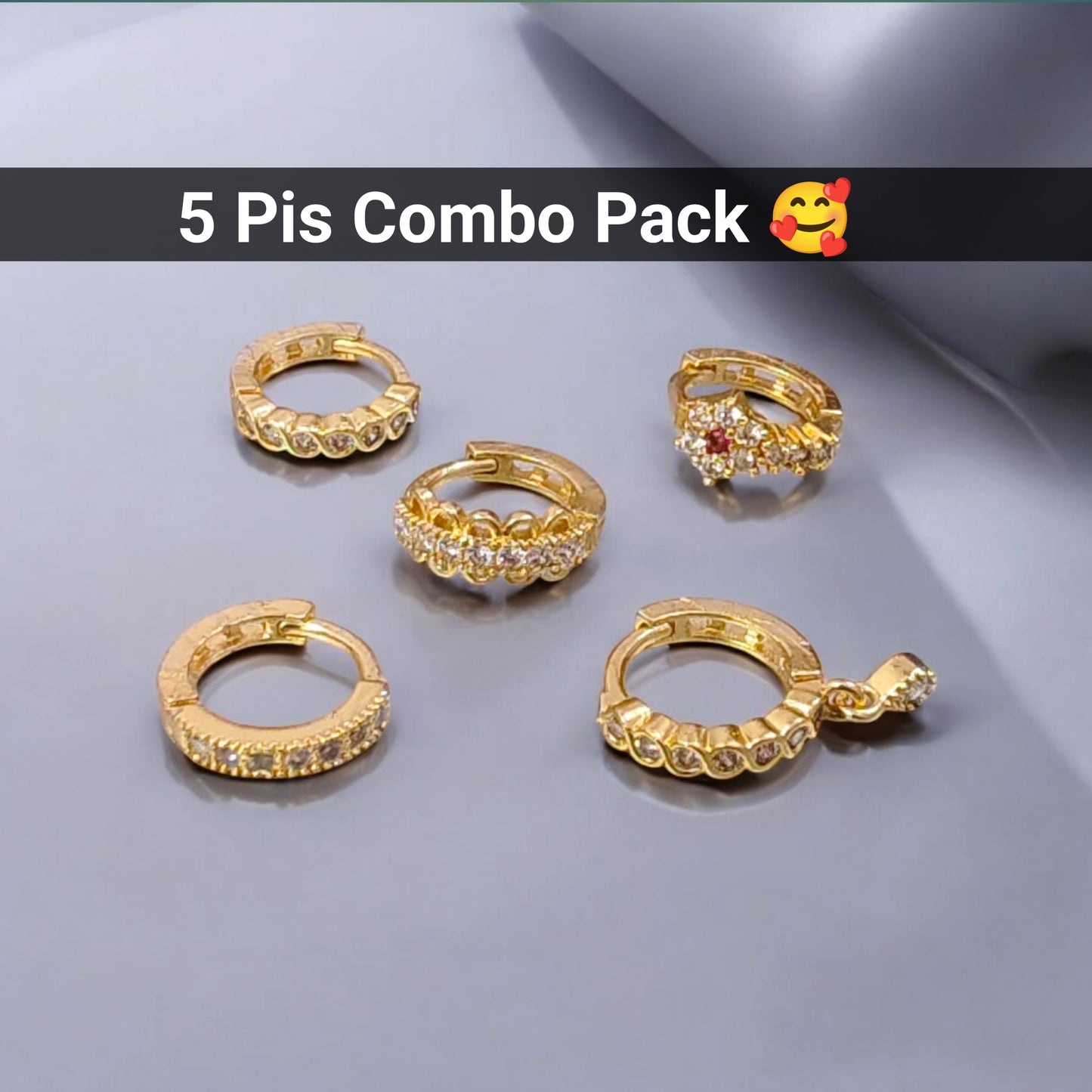 Beautiful gold plated ad piercing nose ring bali round nosepin combo for woman and girls combo pack of 5